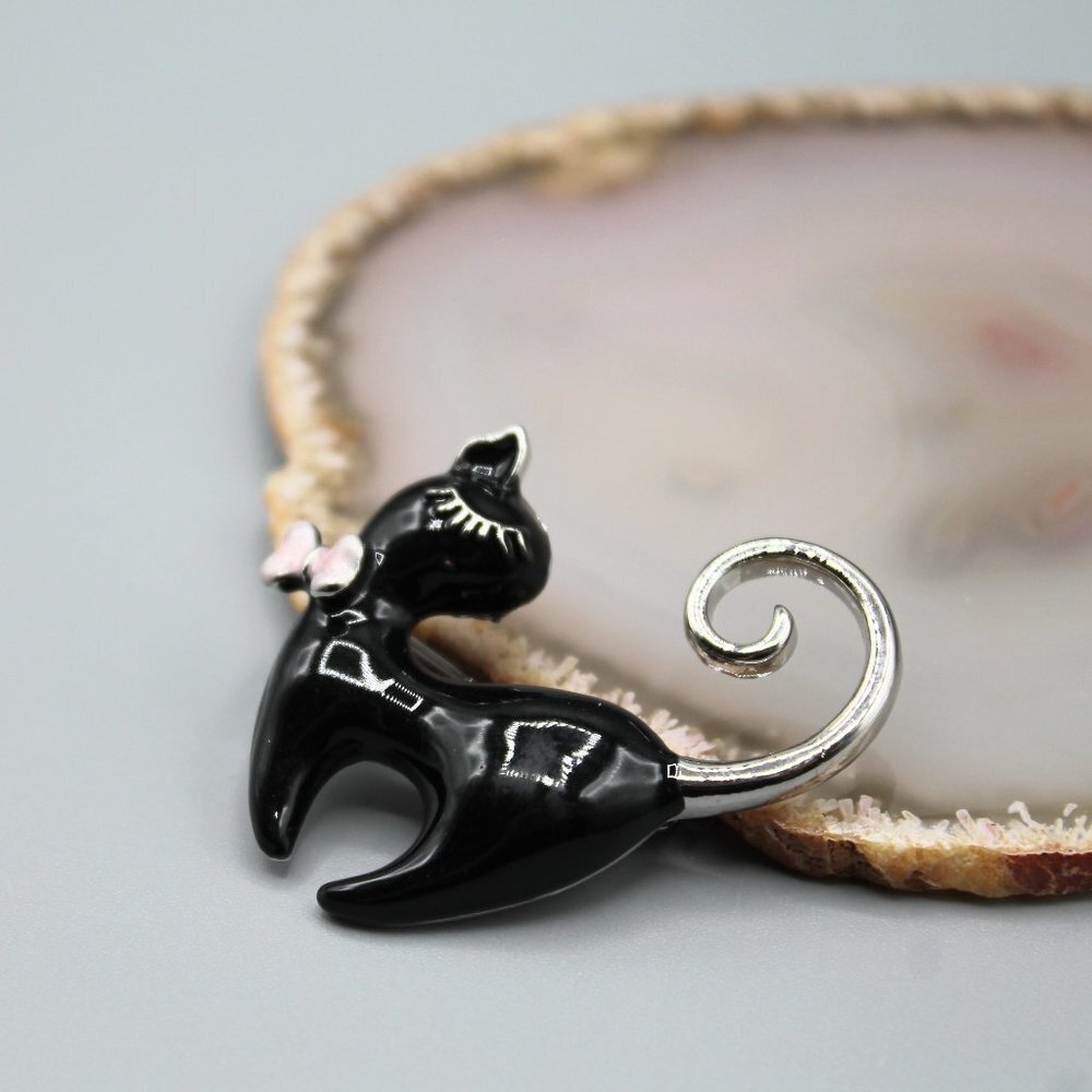 Cat brooch pin jewelry pendant adorable cute gold black pink small elegant - Picture 2 of 12